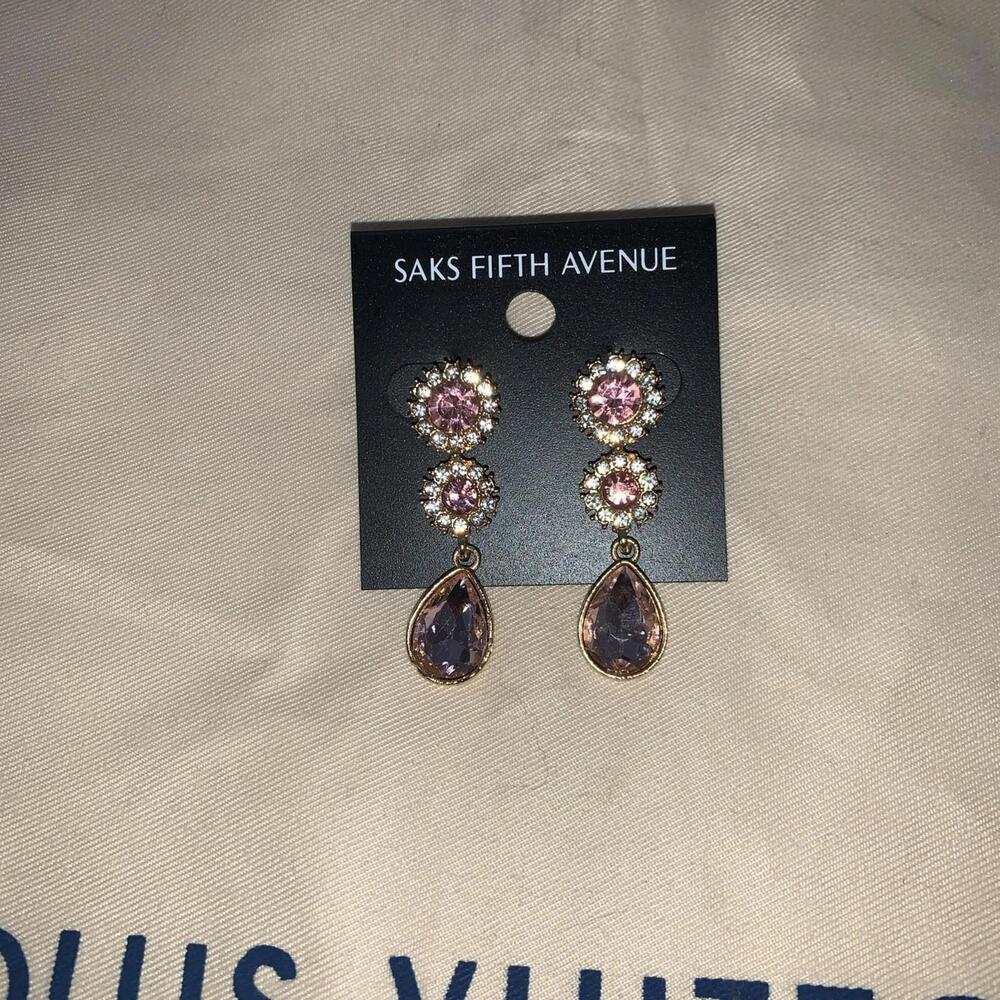 Saks Fifth Avenue Pink Stones With Rhinestones Gold Trim Esrrings